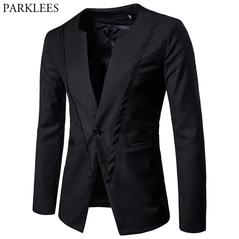 

Mens Fashion Single Breasted One Button Suit Blazer Jacket 2018 Men Solid Casual Business Party Dinner Blazers and Suit Jackets
