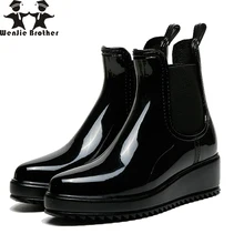 Wenjie brother/женские резиновые сапоги без шнуровки с эластичными лентами сбоку; женские уличные резиновые сапоги до щиколотки из пвх; Водонепроницаемая женская обувь