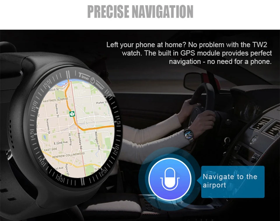Время владельца TW2 Смарт-часы Android 5,1 OS 1G ram 16 rom gps навигация приложение установка сердечного ритма Bluetooth часы 3g wifi умные часы