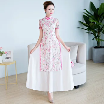 

2018 Spring Long Cheongsam Novelty Chinese style Dress Womens Mesh Qipao Slim Party Dresses Lady Button Vestido Size S-XXL