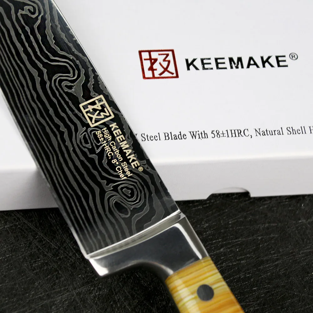 SUNNECKO " дюймовый кухонный нож шеф-повара настоящая оболочка ручка ручной работы с мозаичной заклепкой высокоуглеродистой стали с лазерным узором поварские ножи