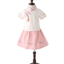 Костюм ханьфу, комплект из двух предметов для маленьких девочек, летний костюм в стиле Тан, юбка, рубашка с цветочным принтом, стиль принцессы для детей SL1031