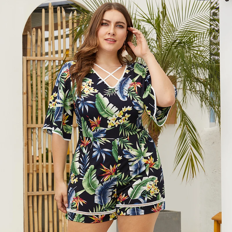 Diwish Women Summer Playsuit Casual Print Short Sleeve Playsuits and Jumpsuits Wide Leg V Neck Plus Size Jumpsuits XL-4XL Diwish Women Summer Playsuit Casual Print Short Sleeve Playsuits and Jumpsuits Wide Leg V Neck Plus Size Jumpsuits XL-4XL