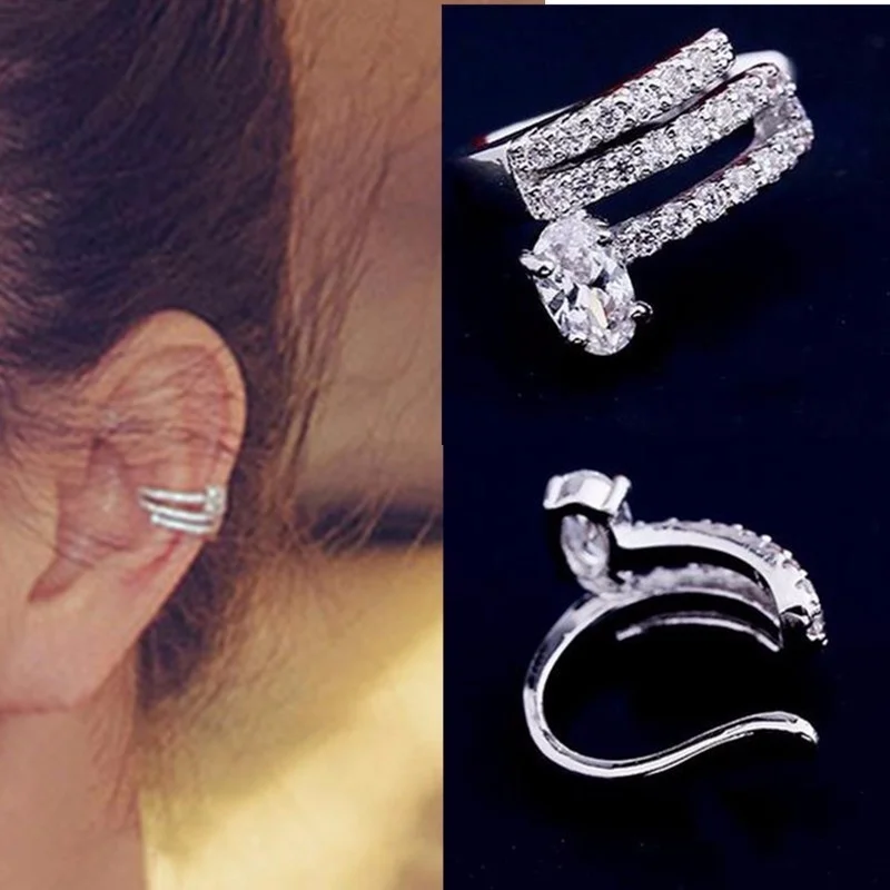 

1PCS 925 Sterling Silver Crystal Drop Ear Cuffs Anti Allergic Ear Hole Ear Clip Earring for Women Without Pierced Ears