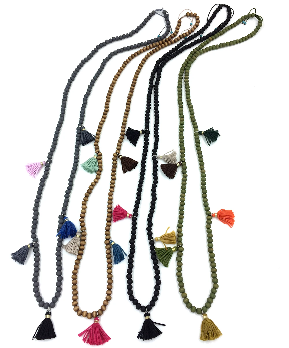 2017 New womens colothing accessories jewelry Bohemia Boho rosary beaded Necklaces multicolor beads tassel pendants Necklaces