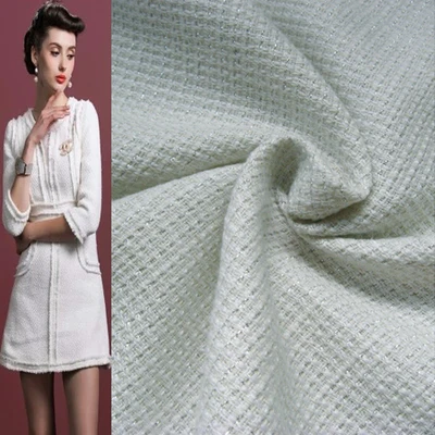 

free ship tweed fabric light gray white and beige weaved with golden line price for 1 yard 53"