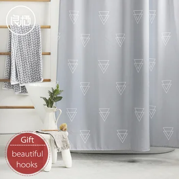 

LIANGQI Modern 3D digital printing shower curtain Level 5 waterproof Geometric thickening curtain Bathroom partition accessories