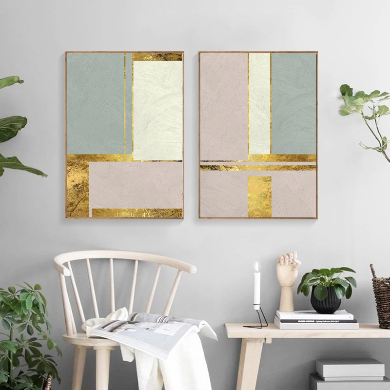 Nordic Gold Abstract Canvas Painting,Modern Abstract Art Poster and Print,Wall Pictures for Living Room Home Decor free shipping