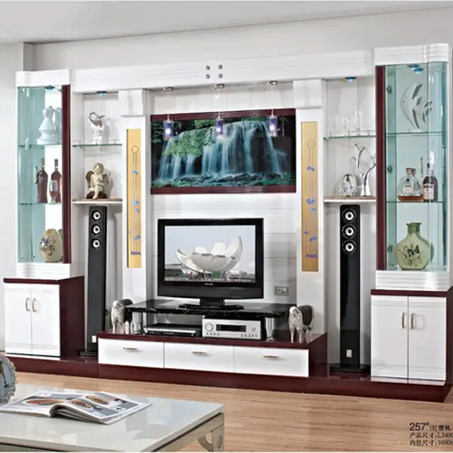 Gray Mirror Glass Wall Tv Cabinet Coffee Table Combination Set