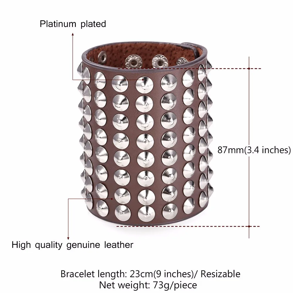 Для мужчин Обёрточная Бумага браслет ювелирных панк унисекс заклепки широкий черный/коричневый браслет% Пояса из натуральной кожи браслет h1516g