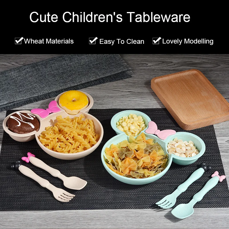 Детские бамбук посуды сплошной Кормление Микки блюда ребенок чаши плиты Еда столовая утварь для кормления набор тарелок для детей