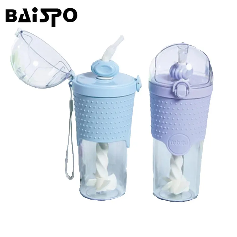 

BAISPO 500ML Portable Water Bottle Protein Shaker Mixer Straw Stirrup Plastic Sport Shake Outdoor Coffee Milk Kettle