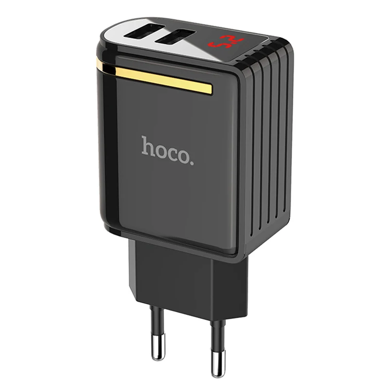 HOCO 5V 2.4A USB зарядное устройство для iPhone XS XR iPad EU Plug настенное зарядное устройство адаптер Светодиодный дисплей зарядное устройство для мобильного телефона для samsung Android - Тип штекера: Black EU Plug