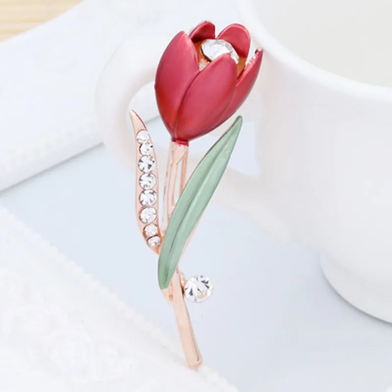 1pc Hot Elegant Tulip Flower Brooch Pin Crystal Costume Jewelry Clothes Accessories Jewelry