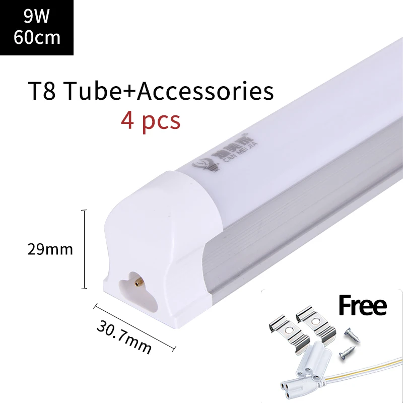Светодиодный ламповый светильник 220 В, настенный светильник, лампада, ампула, холодный белый, теплый белый, 220 В, 240 В, 60 см, 2 фута, светодиодный ламповый светильник для дома, коммерческий светильник - Испускаемый цвет: 9W T8 tube (4 pcs)