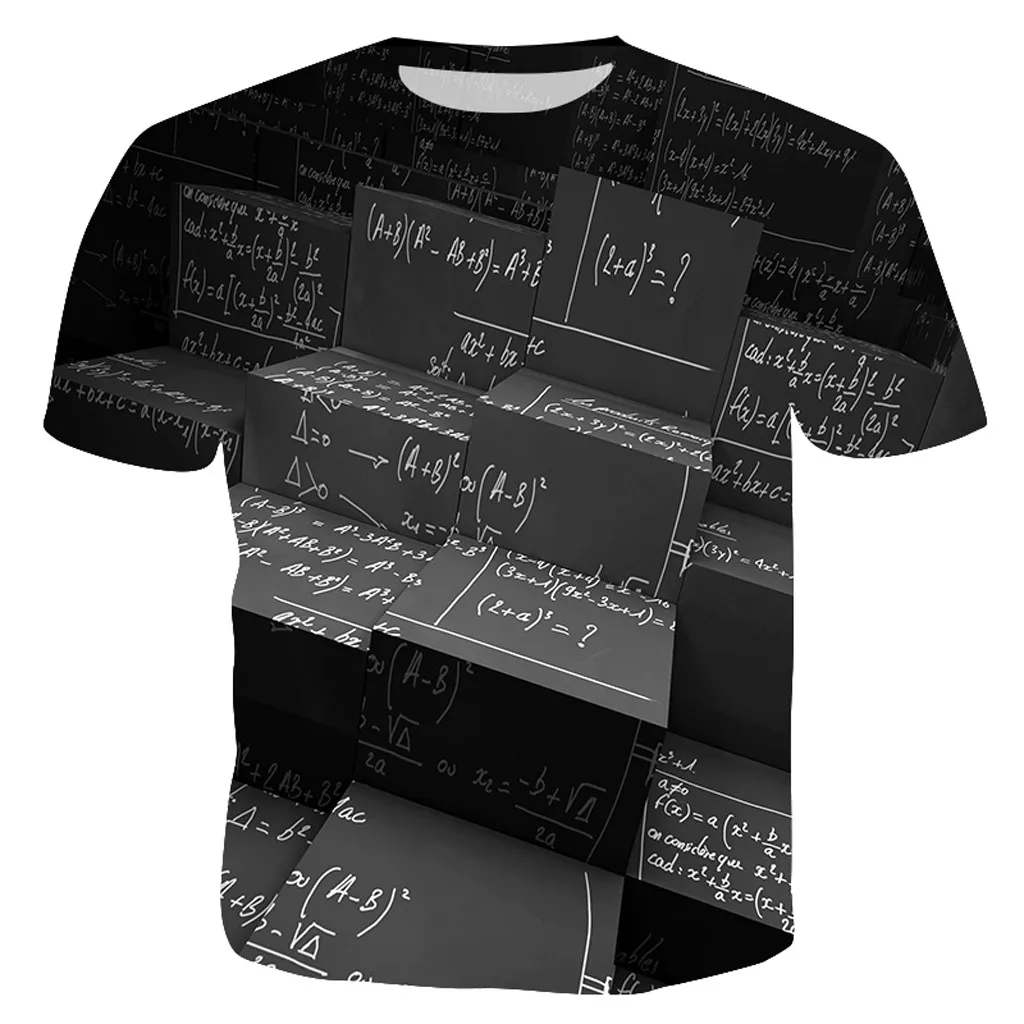 

FREE OSTRICH New Summer T-Shirt Men's Comfort Polyester Math Formula 3D Print Simple T-Shirt Casual Round Collar T-Shirts