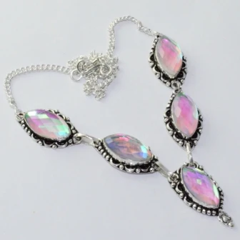 

Rainbow Monstone Necklace Silver Overlay over Copper, 47 cm, N1924