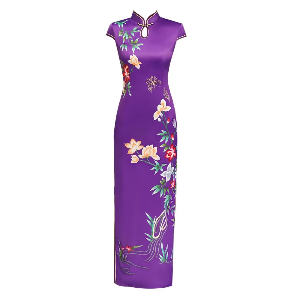 

Plus Size 5XL Vintage Chinese Style Print Qipao Long Handmade Button Cheongsam Dress Women's Mandarin Collar Traditional Dress