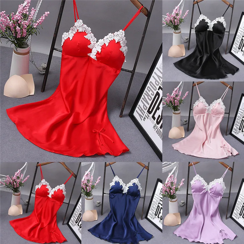 

Sexy Women Lady Lingerie Underwear Lace Solid Cut Night Dress Babydoll Sleepwear Sleeping Wear Floral Silk Sleep Dress Women