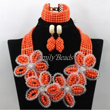 Модные африканские коралловые бусины набор украшений для костюма Свадебный нигерийский Свадебный ювелирный набор ожерелье из цветов ручной работы CJ658
