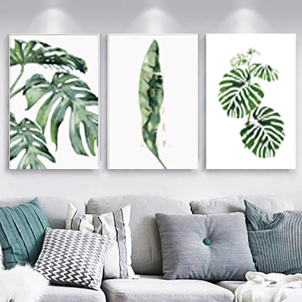 Green plant art canvas no picture frame poster decor painting modern home hotel gallery bedroom study decor new house gift Sale