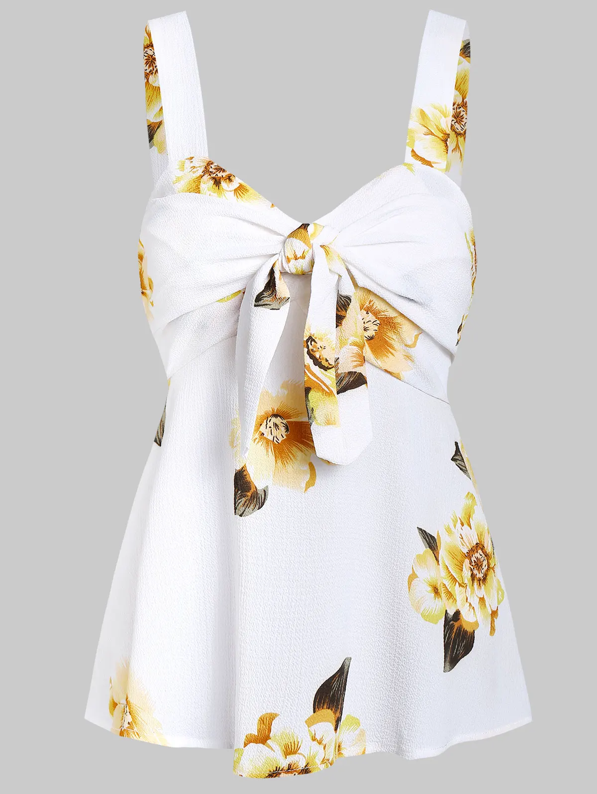 

Joineles Floral Print Twist V-Neck Tank Top Women Halter Bow Knot Tied Chiffon Tops Camis Casual Beach Button Up Cropped Tops