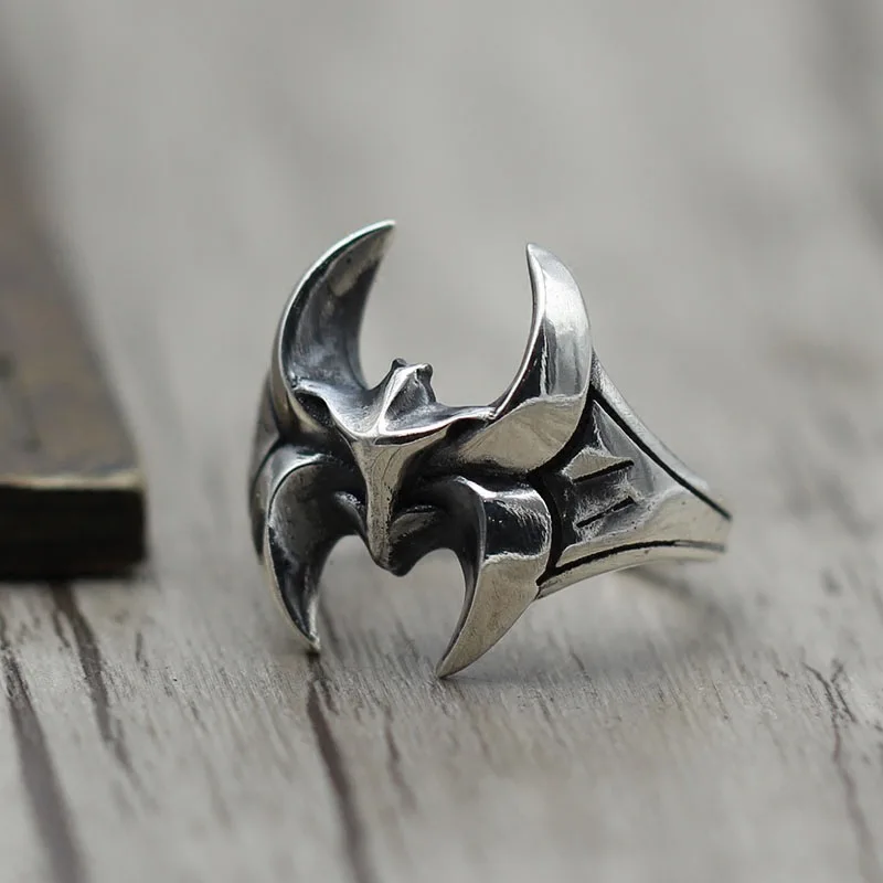 

S925 Sterling Silver Jewelry Retro Bat Open Ring Thai Silver Personality Male And Female Models Simple Fu Fu Ring