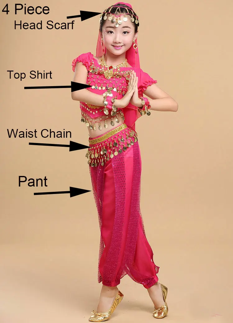 Девушки живота Танцы костюм комплект индийские танцевальные костюмы для девочек Дети девушка живота Танцы для производительности для