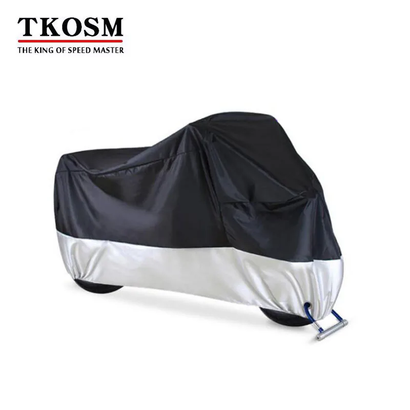 

TKOSM Black with Silver Motorcycle Cover Waterproof Outdoor UV/Dust Protector Rain Dustproof Cover for Motorcycle Scooter