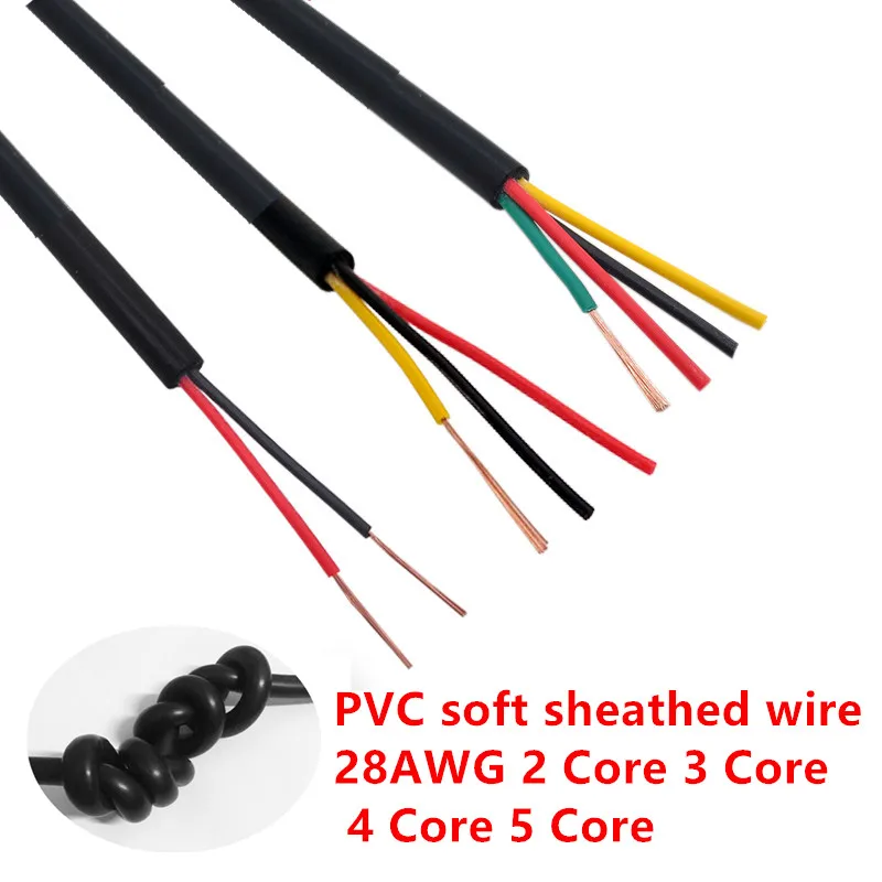 28 AWG RVV 2/3/4/5/6/8 медный провод проводник Электрический КАБЕЛЬ черный мягкий обшитый