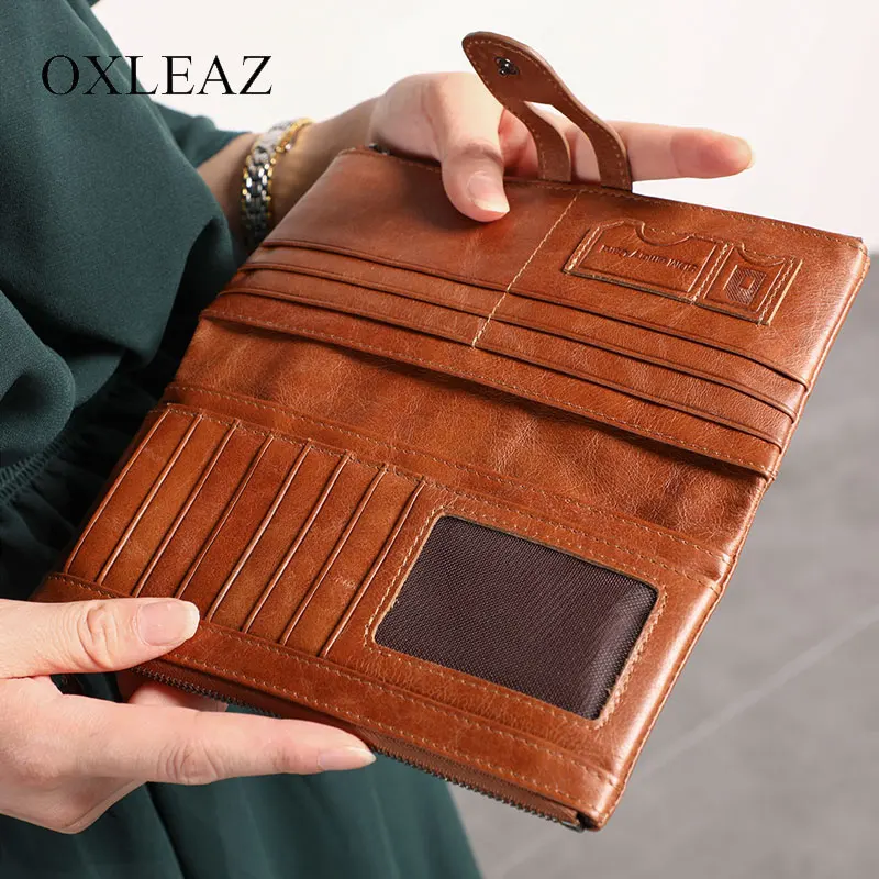 OXLEAZ новинка модные женские кошельки на застежке натуральная кожа двойная молния