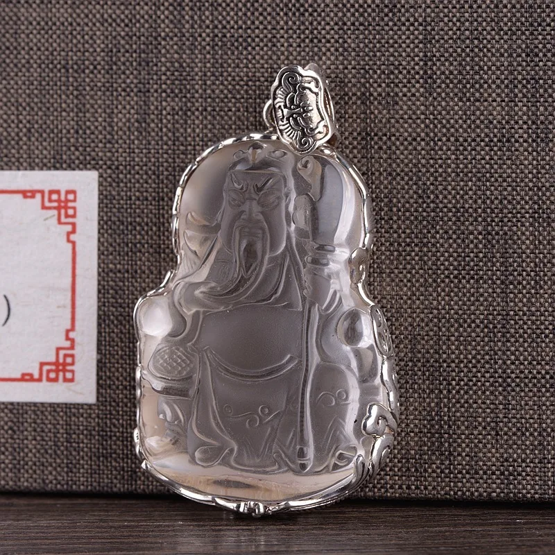 

restoring ancient ways male Thai silver bats xiangyun lace trimmed white crystal guan yu guan gong Sir Zhong pendant