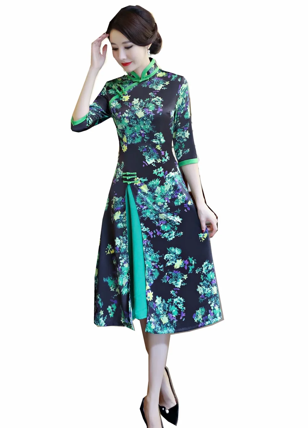 Платье До Колена в стиле чонсам вьетнамский стиль|ao dai|ao dai dressesvietnamese traditional dress |
