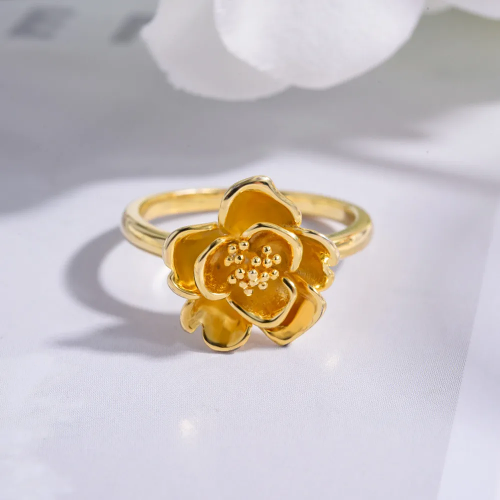 

TGNEL 100% S925 Sterling Silver Rings for Women Gold Color Flower Wedding Engagement Acessories Alliance for Birthday Gift