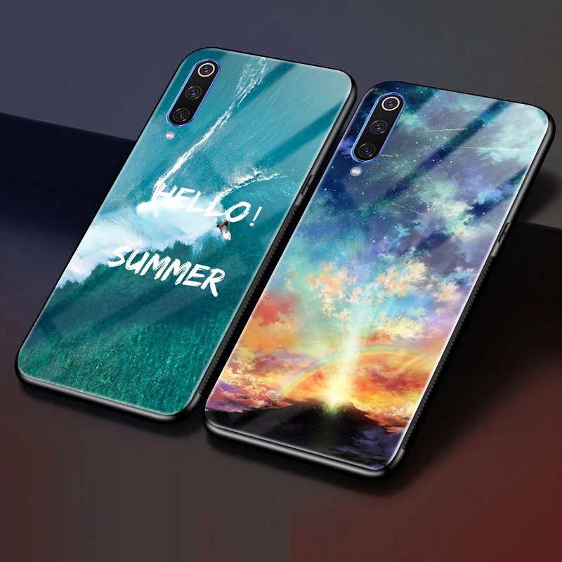 For Xiaomi mi 9 Case Tempered Glass Flower Cat Cover Hard Glass Back Case For Xiaomi Mi 9 Cover Coque Shell For Xiaomi mi9 Cases