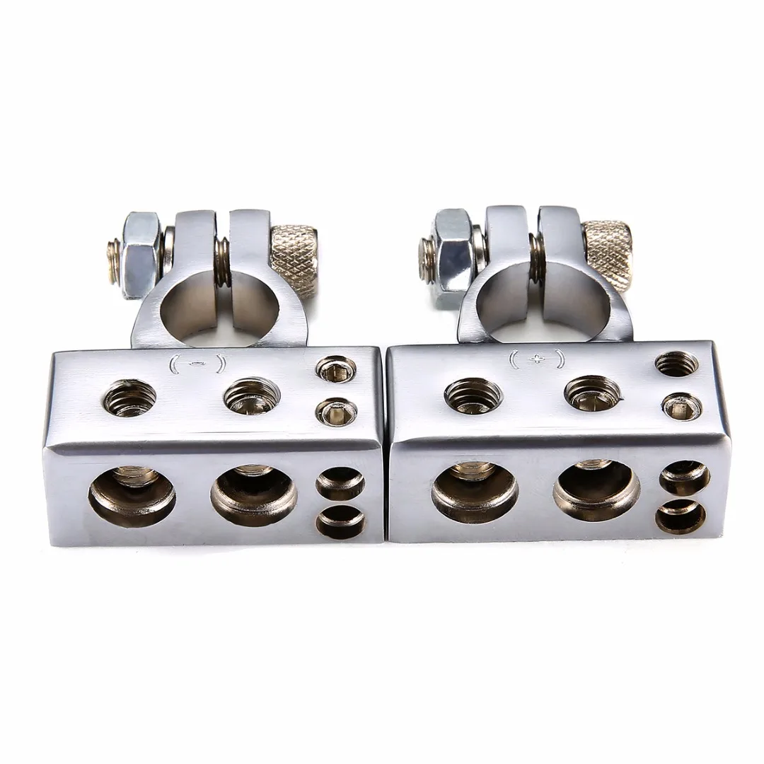 Ceny 1 para posrebrzany zacisk akumulatora samochodowego 2 4 8 Gauge AWG dodatni i ujemny zacisk mocujący akumulator