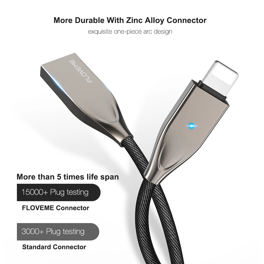 FLOVEME كابل يو اس بي ل فون X XR XS ماكس لباد الزنك سبائك النايلون مضفر USB الإضاءة سريع شاحن الهاتف كابل السيارات قطع
