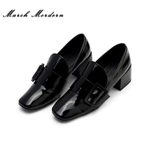 March Mordern New Fashion Women Pumps Thin Middle High Heels Women Shoes Hollow Square Toes Spring Sweet High Heels Black Bare