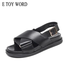 E TOY WORD Women Sandals 2019 New cross sandals women Comfortable gladiator flat Open Toe Leather korean platform sandals