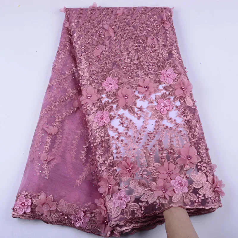 

New Style Onion French Net Lace 3D Flower African Tulle Mesh Lace Fabric High Quality Nigeria Lace For Wedding Dress S1400