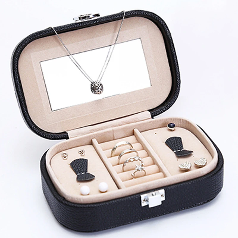 1pc Random Color PU Clamshell Portable Jewelry Ring Necklace Carring