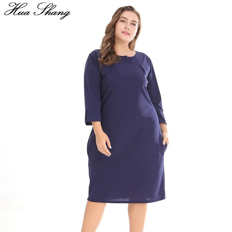 

Huashang Plus Size Women Dress Elegant Summer Dress Casual 2018 Maxi XL XXL XXXL New Fashion Solid O-neck Mid-calf Dresses