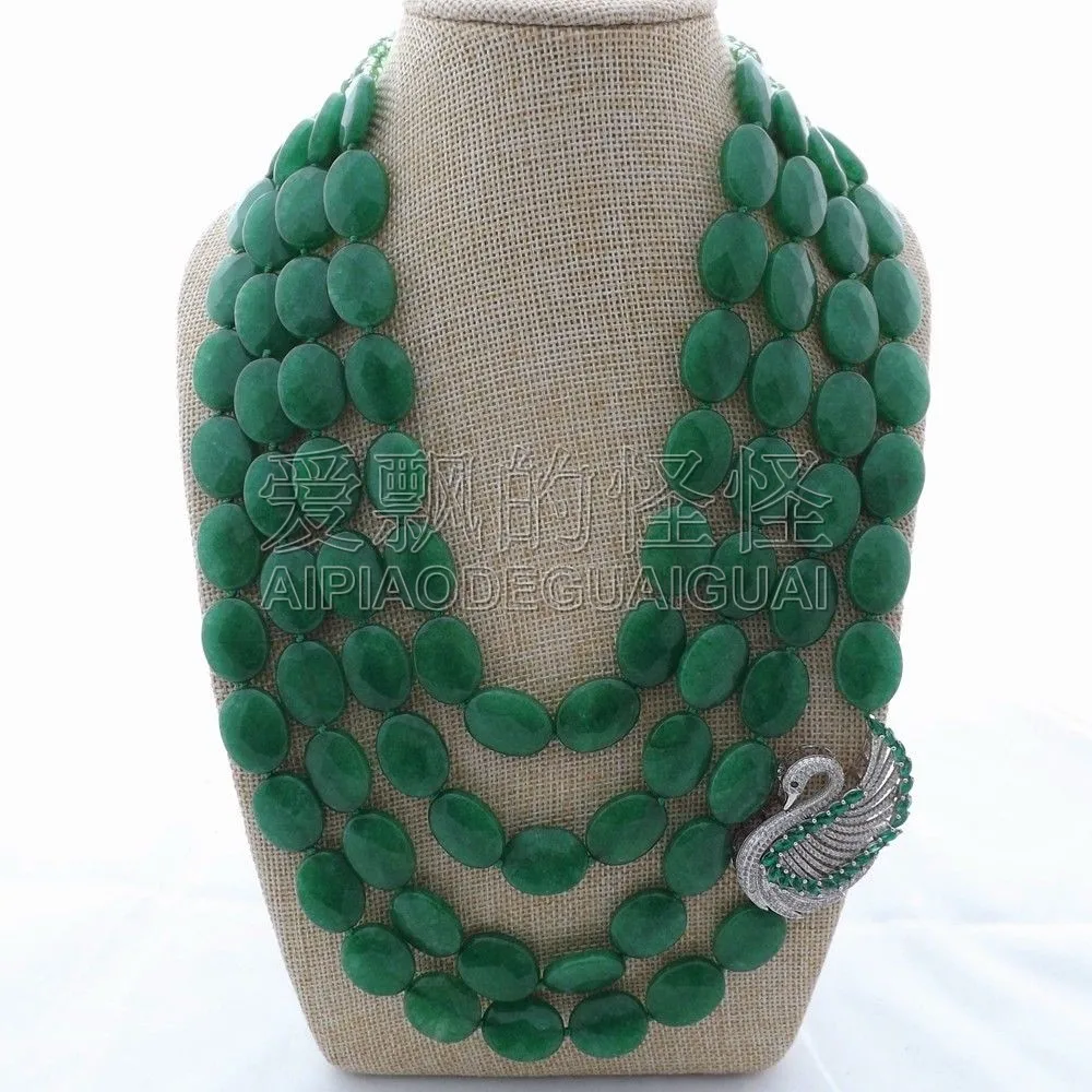 

N080118 4 Rows 19''-26'' Green Oval Necklace CZ Pendant