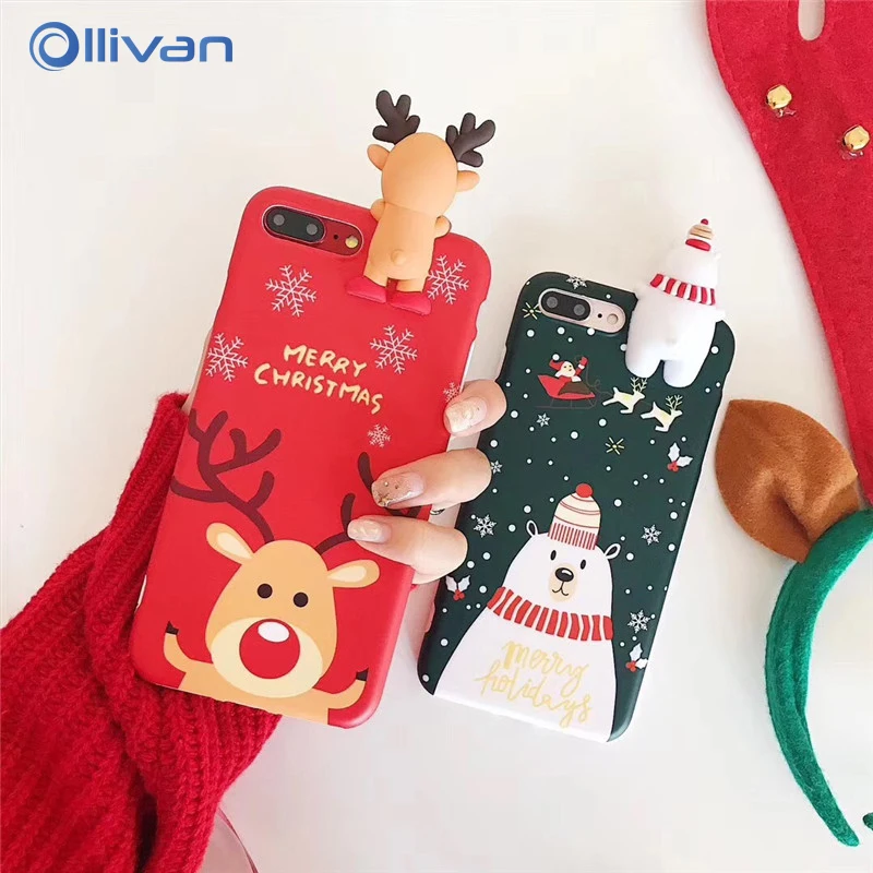 

3D Merry Christmas Cartoon Elk Snowman Case For iPhone XS XR XS Max X 8 7 6 6S Plus Soft TPU Cute Cover Coque New Year Gifts
