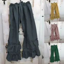 Feitong/осенние и зимние женские брюки, плюс размер, однотонное хлопковое белье, складывается, повседневные гофрированные свободные брюки с