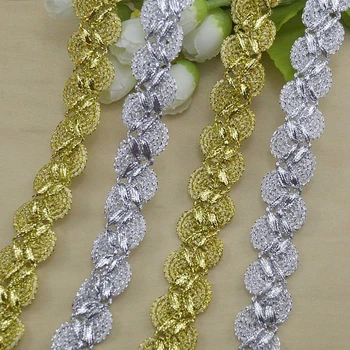 

10 Meters/Lot Gold Thread Lace Trimming DIY Clothing Sewing-on Lace Ribbon Lurex Metallic Wire Lace Ribbons for Handmade Clothes