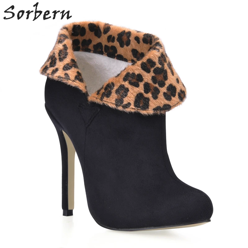 

Sorbern Horsehair Leopard Purfle Womens High Heel Ankle Boots Womens Shoes Large Sizes Ankle Boots Buckles Leather Womens