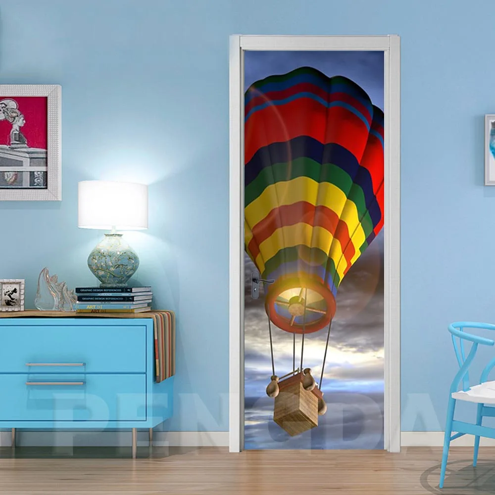 

Self Adhesive Wallpaper Diy Printed Art Picture Hot Air Balloon Sticker On The Door Home Decor Mural Wardrobe Renovation Decal