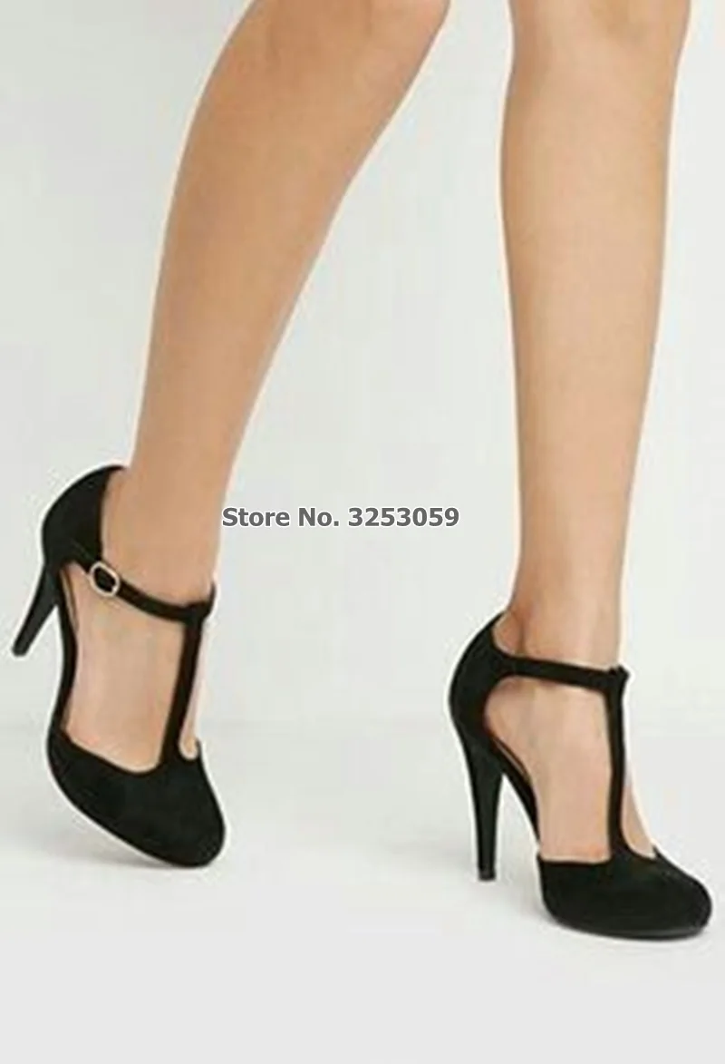 ALMUDENA Ladies Charming Nude Black Patent Leather Dress Pumps T-strap Buckle Strap Dress Shoes Thin High Heels Banquet Shoes