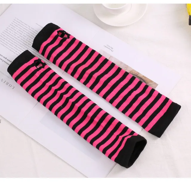 Fashion Women Lady Striped Elbow Gloves Warmer Knitted Long Fingerless Gloves Elbow Mittens Christmas Accessories Gift 10